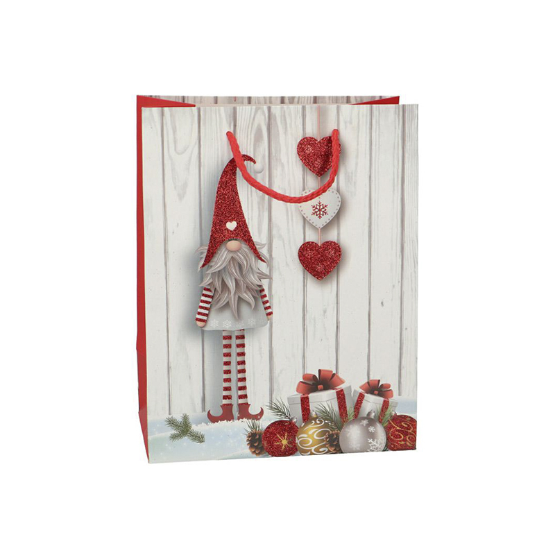 Dárková vánoční taška motiv Skřítek a srdce 18x23x10cm