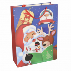 Dárková vánoční taška motiv Santa, Sob a Sněhulák 30x40x12cm