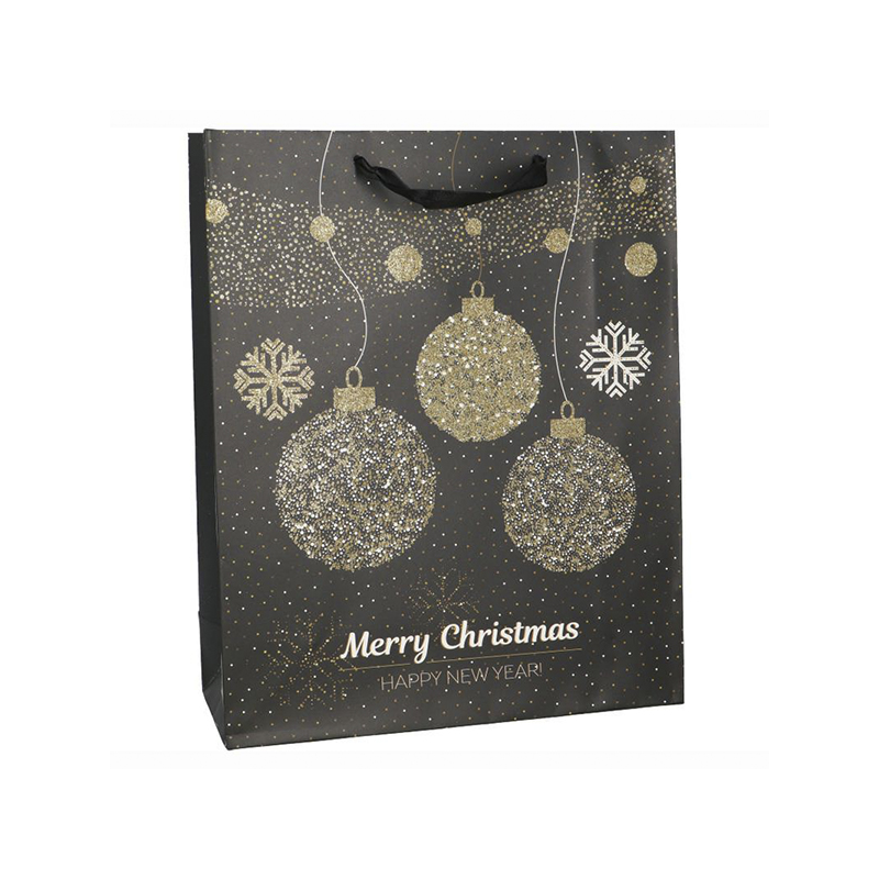 Dárková vánoční taška černá s třpytkami 8x24x18cm