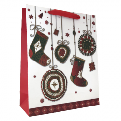 Dárková vánoční taška Vánoční punčocha - červený pruh 25,5x31x10cm